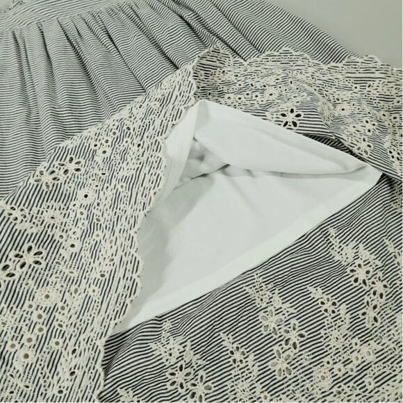 Women Skirt Small Blue Striped Floral Eyelet Bow Nautical Cottage Coquette - Picture 12 of 14